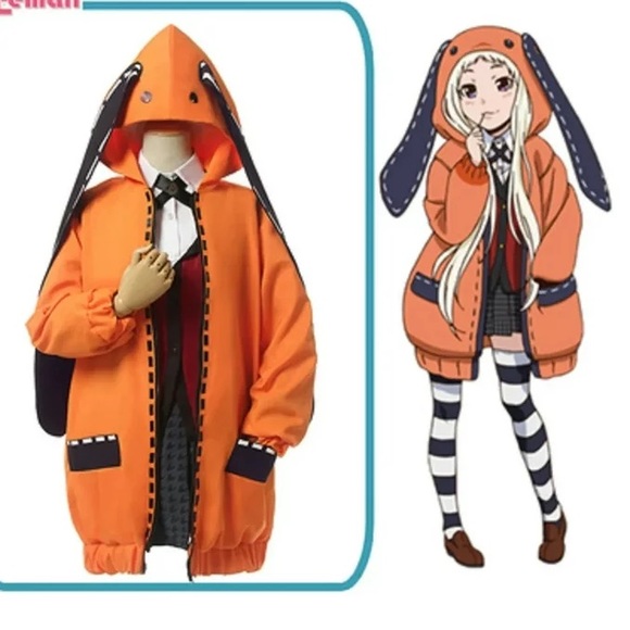 KAKEGURUI NETFLIX ANIME: ORANGE BUNNY COSPLAY COAT WITH EARS - Picture 9 of 16